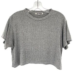 Joah Brown Gray Ribbed Crop Top